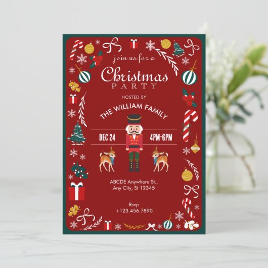 Invitation Red Vintage Winter Nutcracker Noël (Debout devant)