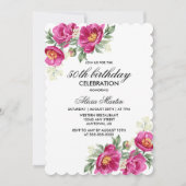 Invitation Red Violet Peony Floral Greenery 50e anniversaire (Devant)