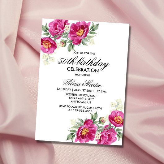 Invitation Red Violet Peony Floral Greenery 50e anniversaire