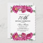 Invitation Red Violet Peony Floral Greenery 70e anniversaire (Devant)
