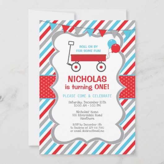 Invitation Red Wagon Birthday Invitation, Boy Birthday Party (Devant)