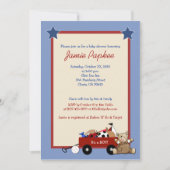 Invitation Red Wagon Teddy Bear Sports Boy Baby shower (Devant)