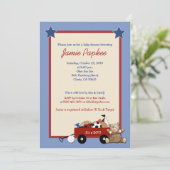 Invitation Red Wagon Teddy Bear Sports Boy Baby shower (Debout devant)