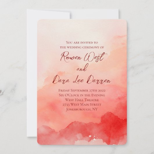 Invitation Red Watercolor Ombre Painting Wedding (Devant)