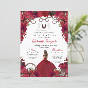 Invitation Red Western Charra Princesse Ranchero Quinceanera