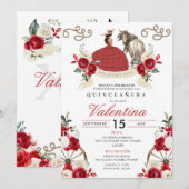 Invitation Red Western Fairytale Wagon Wheels Quinceañera (Devant / Derrière)