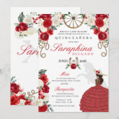 Invitation Red Western Mariachi Sombrero Quinceañera (Devant / Derrière)