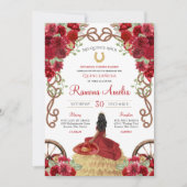 Invitation Red Western Rustic Floral Charra Quinceanera (Devant)
