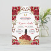Invitation Red Western Rustic Floral Charra Quinceanera (Debout devant)