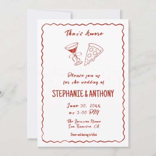 Invitation Red Whimsical Pizza That's Amore Italian Wedding (Devant)