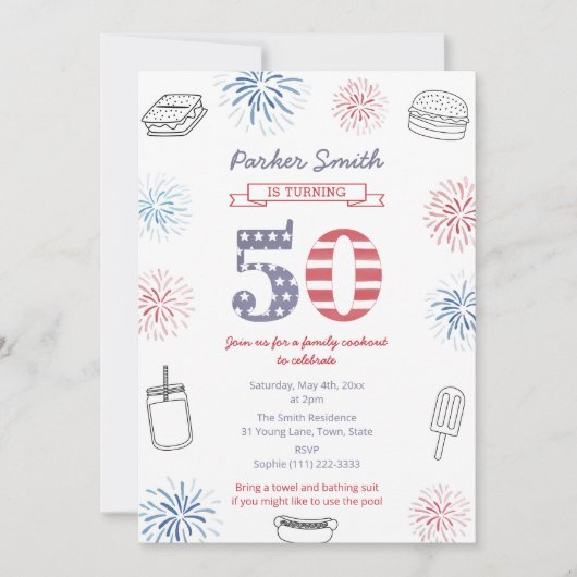 Invitation Red White and Blue Joint 50th Birthday Party (Devant)
