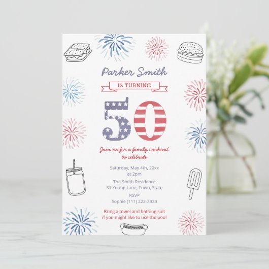 Invitation Red White and Blue Joint 50th Birthday Party (Debout devant)