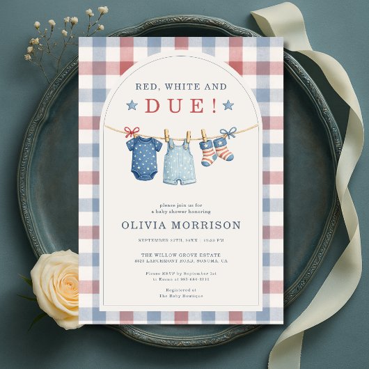 Invitation Red White and Due Clothesline Baby Shower