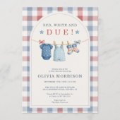 Invitation Red White and Due Clothesline Baby Shower (Devant)