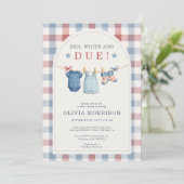 Invitation Red White and Due Clothesline Baby Shower (Debout devant)
