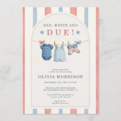 Invitation Red White and Due Stripes Clothesline Baby Shower (Devant)