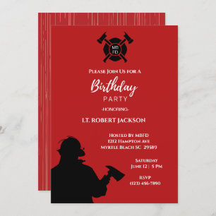 Invitation Red White Black Firefighters fête d'anniversaire
