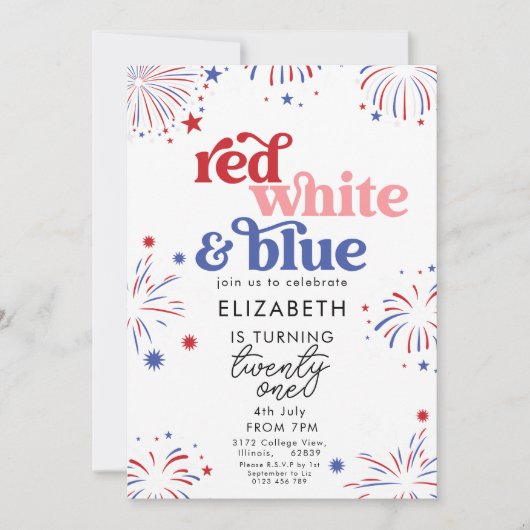 Invitation Red White & Blue 21st Birthday (Devant)