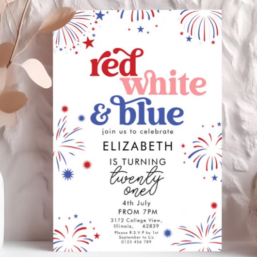 Invitation Red White & Blue 21st Birthday