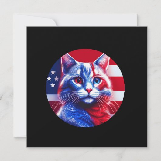 Invitation Red White & Blue Cat With American Flag Background (Devant)