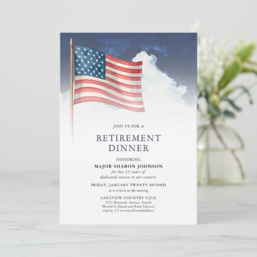 Invitation Red White Blue Military American Flag Retirement (Debout devant)