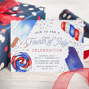 Invitation Red White & Blue Popsicle 4 juillet Parti