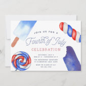 Invitation Red White & Blue Popsicle 4 juillet Parti (Devant)