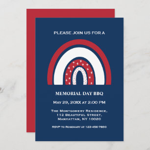 Invitation Red White Blue Rainbow Cool Memorial Day BBBQ Part