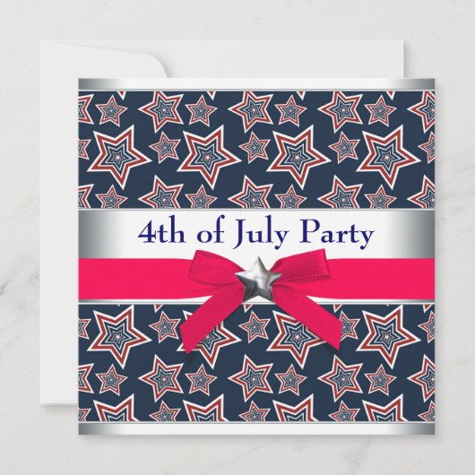 Invitation Red White Blue Stars 4 juillet BBQ Party (Devant)
