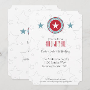 Invitation Red White & Blue Stars 4 juillet patriotique