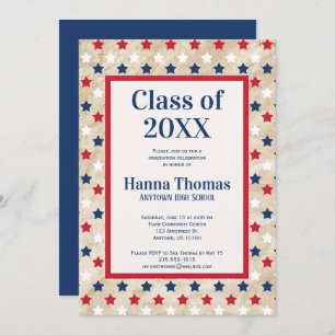 Invitation Red White Blue Stars US Militaire Graduation Invit