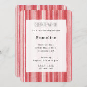 Invitation Red White Blush Pink Stripes Birthday (Devant / Derrière)