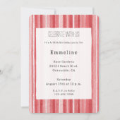 Invitation Red White Blush Pink Stripes Birthday (Devant)
