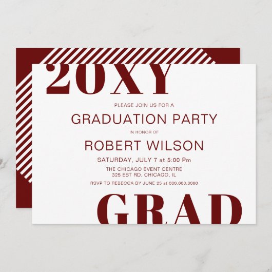Invitation Red White Bold Typographie Parti de graduation Inv (Devant / Derrière)