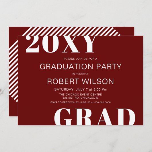 Invitation Red White Bold Typography Graduation Party (Devant / Derrière)