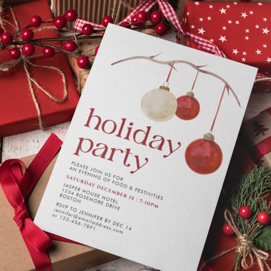 Invitation Red White Christmas Balls