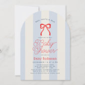 Invitation Red White & Due Bow Stripes Boy Baby Shower (Devant)