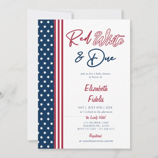 Invitation Red White & Due Stars 4 juillet Baby shower (Devant)