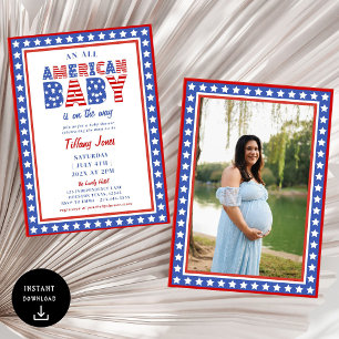 Invitation Red White & Due Stars 4 juillet Baby shower