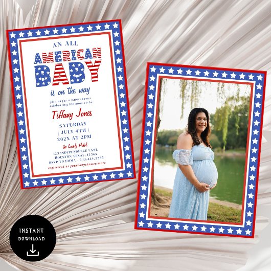 Invitation Red White & Due Stars 4 juillet Baby shower