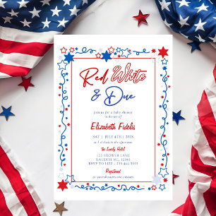 Invitation Red White & Due Stars 4 juillet Baby shower