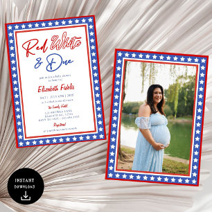 Invitation Red White & Due Stars 4 juillet Baby shower