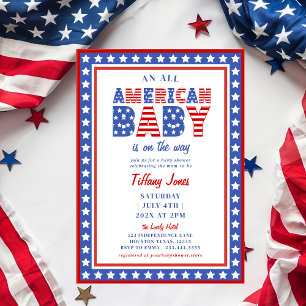 Invitation Red White & Due Stars 4 juillet Baby shower