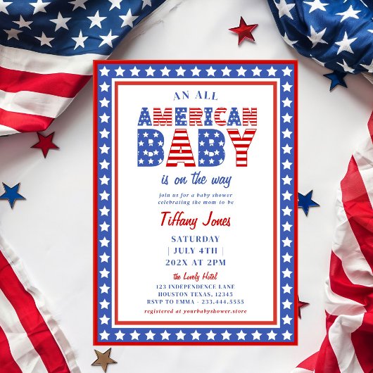Invitation Red White & Due Stars 4 juillet Baby shower