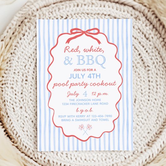 Invitation Red White et BBQ 4 juillet Party