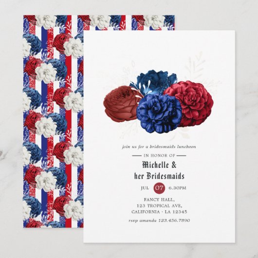 Invitation Red White et Blue 4 juillet Bridesmaiers déjeuner (Devant / Derrière)