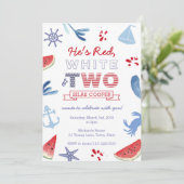 Invitation Red White et deux unisex Deuxième fête d'anniversa (Debout devant)