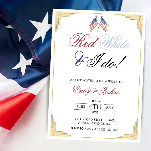 Invitation Red White et je fais 4 juillet Mariage patriotique