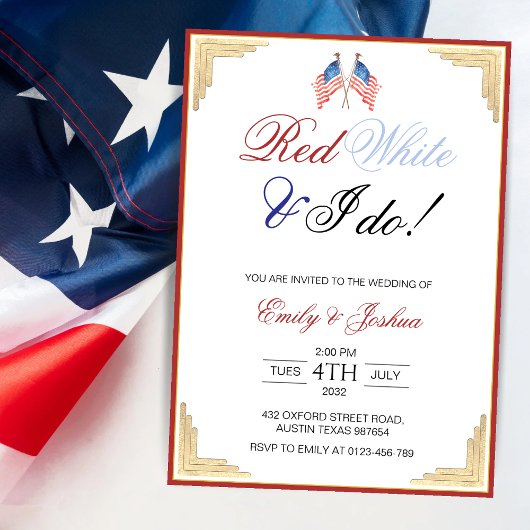 Invitation Red White et moi faisons un Mariage patriotique él