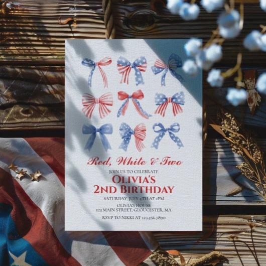 Invitation Red, White et Two Bows 4 juillet 2ème anniversaire